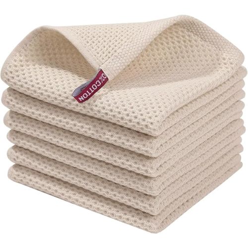 Homaxy 100% Cotton Waffle Weave Kitchen Dish Cloths 6-Pack, Beige