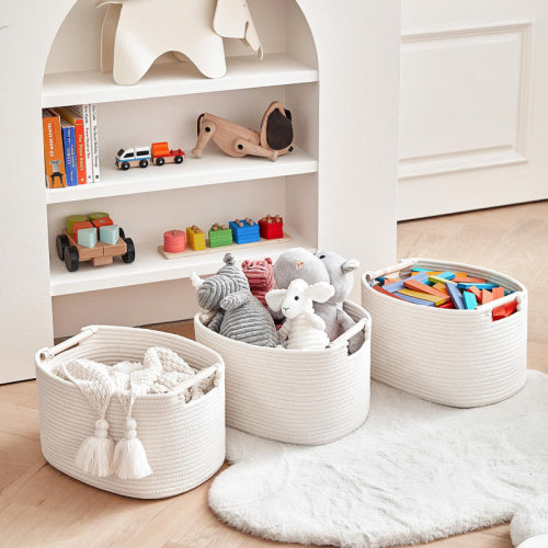 Dakota Fields 3 Pack Storage Basket For Cabinet And Toy Organization Baskets For Storage - Baby Toy Bin - Toy Storage Organizer - Ideal For Empty Gift Baskets To Fill | White