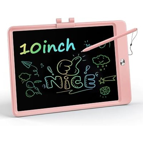 LCD Writing Tablet for Kids, 10 InchPortable Colorful Drawing Tablet, Toddler Drawing Pads, ​Travel Learning Toys for Kids Ages 3.4.5.6.7.8, Erasable Reusable Doodle Board (Pink)