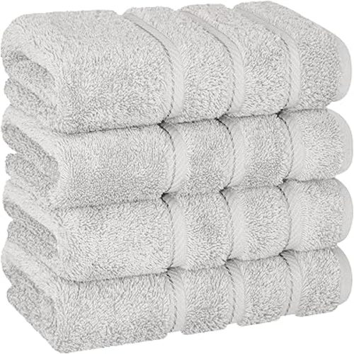 American Soft Linen Luxury Hand Towels for Bathroom, 600 GSM 100% Cotton Turkish 4 Piece Hand Towel Set, 600 GSM Hand Face Towels for Kitchen, Silver Grey Hand Towels