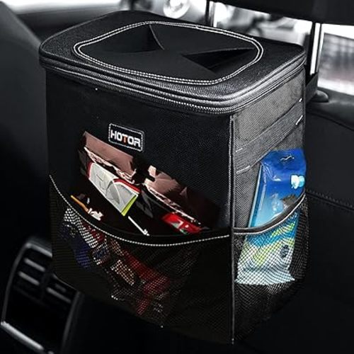 HOTOR 3 Gallons Car Trash Can, Ultra Large Capacity Organizer and Storage with Adjustable Straps & Magnetic Snaps, Waterproof Car Accessory for Interior Car Stuff Storage, Black