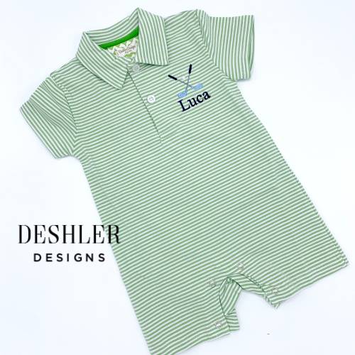 Green Baby Boy Golf Outfit, Toddler Boy Golf outfit, baby boy golf gift, golf baby gift, Monogram Polo Romper, Polo Romper, golf shortalls