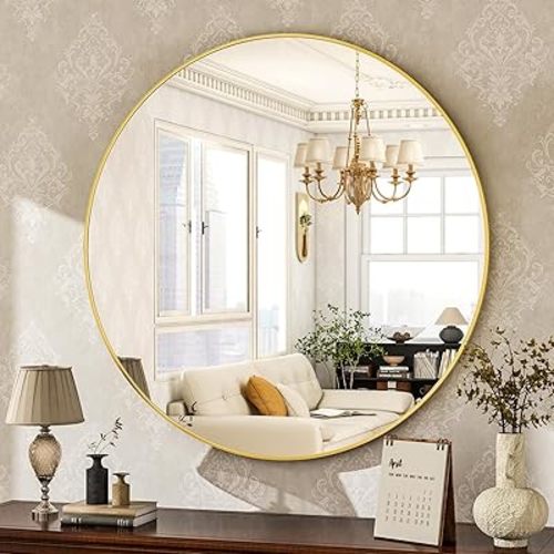 HARRITPURE Round Mirror 19.6 Gold Wall Mounted Circle Mirrors Vanity Mirror with Brushed Aluminum Alloy Frame Modern Decoration for Bathroom, Living Room, Vanity, Bedroom, Entryway