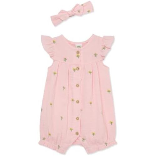 Little Me Clothes for Baby Girls' Gauze Romper and Headband Set, 3-12 Months