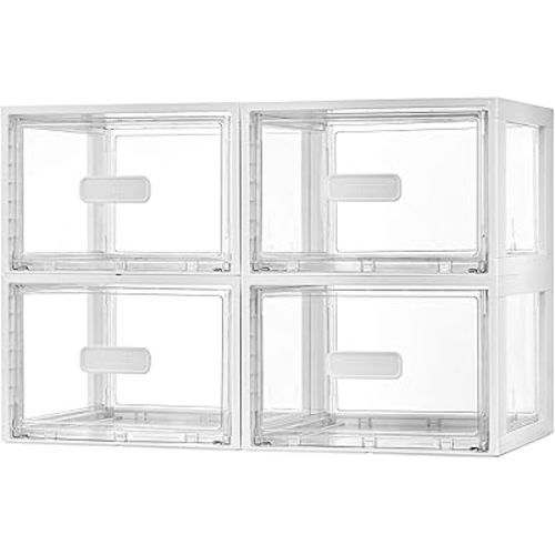 Vtopmart 4 Pack 18QT White Stackable Storage Drawers,Easily Assemble Closet Organizers,Plastic Storage Bins for Bathroom,Cabinet,Kitchen Pantry,Under Sink Organization(Medium)