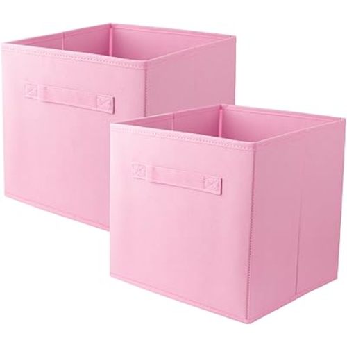 10.5 Inch Collapsible Storage Cubes, Fabric Foldable Storage Bins for Organization, Durable Closet Storage Bins with Handles for Shelves, Home, Office, Bedroom Organization (2, Pink)
