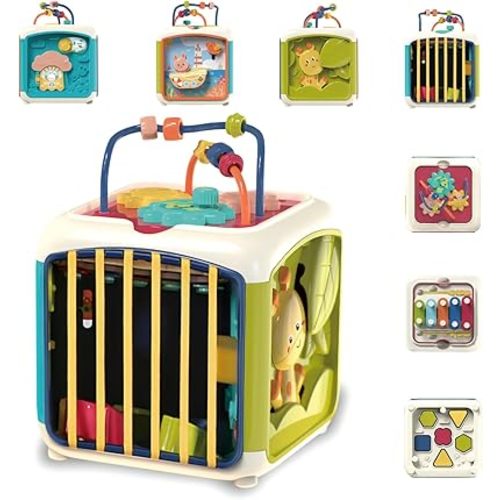 PlenPLAY 7-in-1 Activity Cube for Toddlers 1-3 - Educational Toy with Shape Sorter, Abacus, Xylophone, Peekaboo, Slides, and Gears - Sensory Toys for Toddlers 1-3