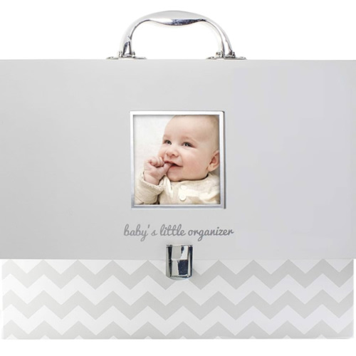 Pearhead Baby Briefcase and Document Organizer, All In One Expanding File Folder, Baby's Paperwork and Records, Newborn Keepsake and Memory Box with Labels, Baby Girl or Baby Boy Gift, Gray Chevron
