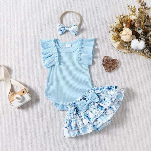 TOWED22 Baby Girl Clothes Newborn Dress Infant Romper Summer Outfit Cute Toddler Clothing Skirt Set Sky Blue,3-6 M