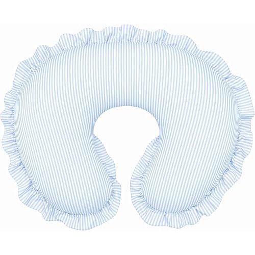 Hooyax Nursing Pillow Cover, 100% Cotton Breastfeeding Pillow Cover for Newborn Baby Boys and Girls, Soft and Breathable Classic Striped Slipcover Replacement, Hidden Zipper, Ruffled Design, Blue