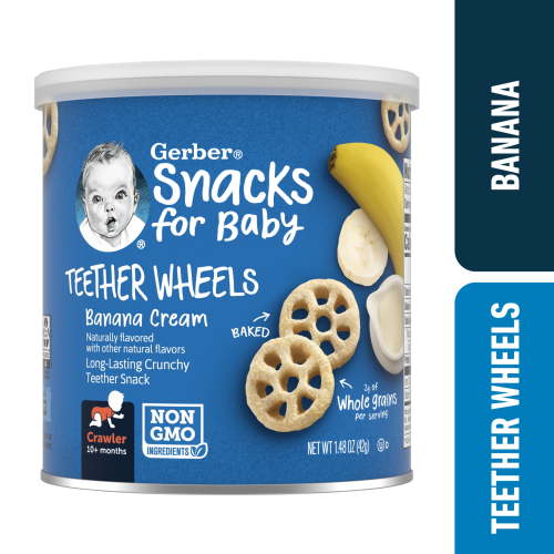 Gerber Snacks for Baby Teether Wheels, Banana Cream, 1.48 oz Canister