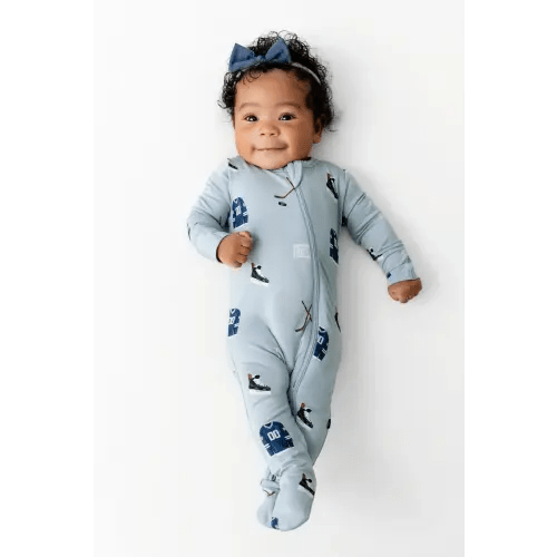 Zippered Footie in Vintage Hockey