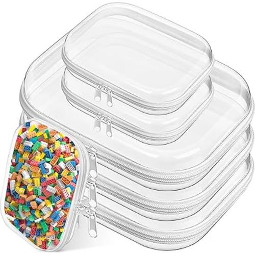 6 Pcs Clear Hard Shell Zipper Cases, Plastic Hard Toiletry Pouch, Waterproof Travel Cosmetics Bag Zippered Organizers for Office Puzzles Board Game Toys Makeup Storage
