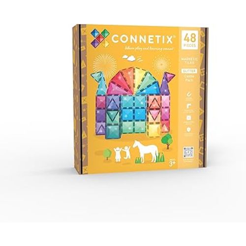 CONNETIX Magnetic Tiles Glitter Castle Pack, 48 Pieces