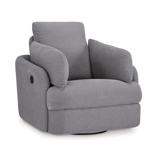 Signature Design by Ashley Modmax Contemporary Indoor Upholstered Press-Back Rocker Swivel Glider Recliner with Hidden Storages, Light Gray