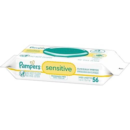 Pampers Lingettes pour bébés, pour peau sensible, sans parfum, 1 distributeur de 56 pièces