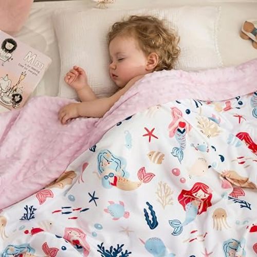 PHF Minky Baby Blanket for Girls with Double Layer and Soothing Raised Dotted Backing, Soft and Lightweight Reversible Receiving Blanket for Newborns, Infants, Babies, 30x40 Inches, Mermaid