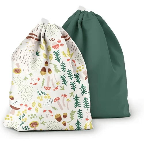 Esembly Ditty Bag Duo - Reusable Waterproof Wet Bags for Cloth Diapers, Swimsuits, Toiletries, and Snacks, Set of 2 - Fantastic Fungi and Forest