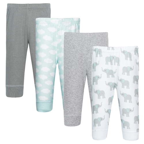 Hudson Baby Infant Cotton Pants and Leggings, Gray Mint Elephant, 6-9 Months
