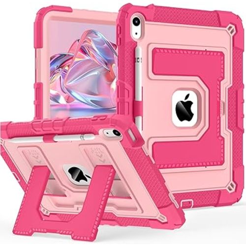 Case for iPad (A16) 11th Generation 11 Inch 2025, iPad 10th Generation Case 10.9 Inch 2022, Heavy Duty i Pad Cover 10th Gen with Large Kickstand Pen Holder Shoulder Strap, Pink Rose