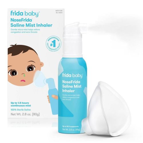 Frida Baby Saline Mist Nasal Inhaler, Decongestant for Congestion Allergy Relief for Babies Kids with Mask