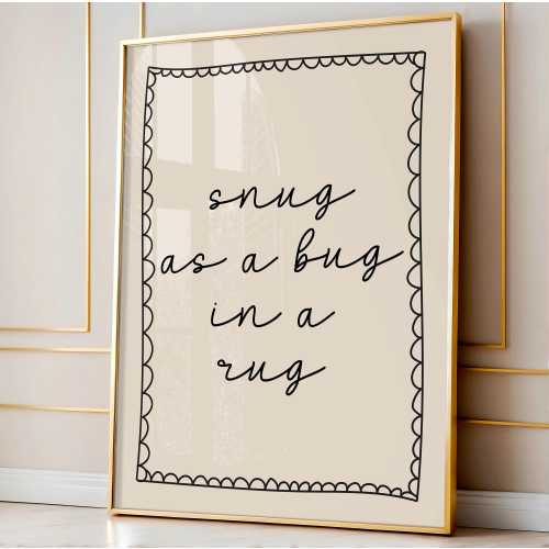 Snug as a bug in a rug Art Print | black neutral boho Kids room wall decor, children's Bedroom Decor, Nursery Wall Art, above bed wall art