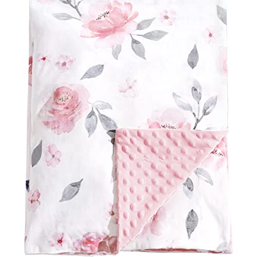 PHF Minky baby blanket for Girls, boys 40x50 Inches Soft Double Layer baby blankets with Dotted backing,Receiving blanket bed Throws for Newborn, Infant, babies, Floral