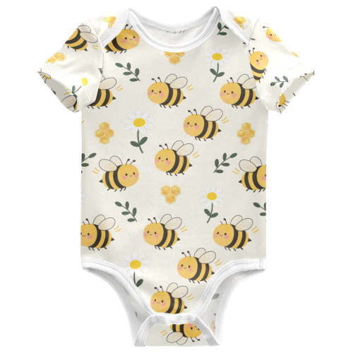 joogoo Bee and Honey Pattern Baby Bodysuits Short Sleeve Cotton Onesies Clothes 3Months