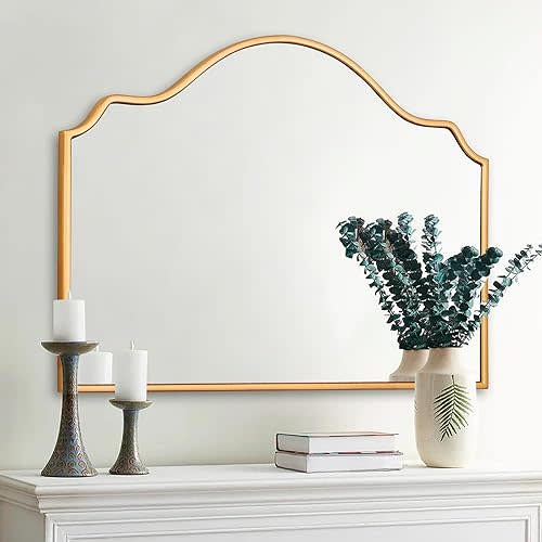 Chende Gold Arched Mirror, Large Wall Mirror for Fireplace Decor with Wooden Frame, 40'' x 28'' Elegant Decorative Mirror for Living Room, Dining Room, Entryway