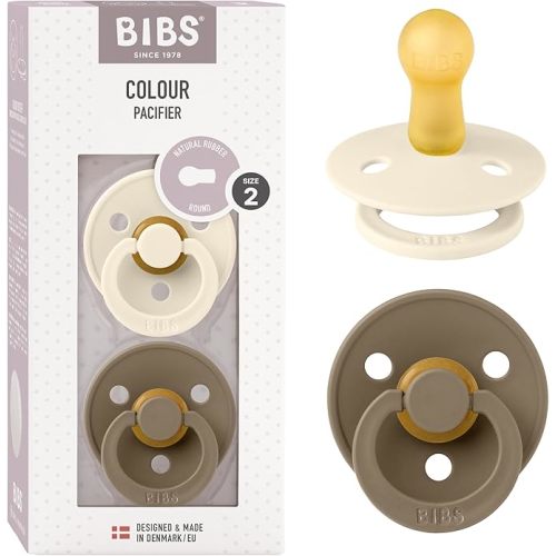 Bibs Pacifiers Color Collection, Set of 2 BPA-Free Latex Pacifiers Made in Europe, Round Nipple Baby Pacifier.