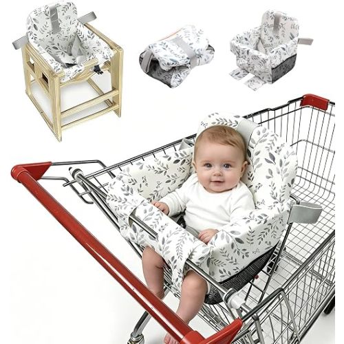 Shopping Cart Cover for Baby Boy & Girl,High Chair Cover for Restaurant Seat,Soft Padded Machine Washable Infant Toddler Buggy Seat Cover,Swing Insert for Infant & Toddler - Gery Leaves
