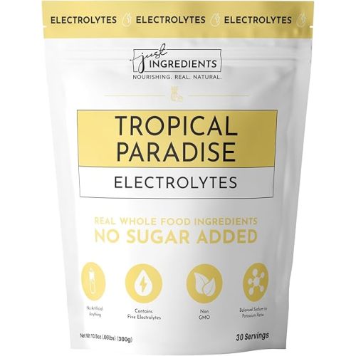 JUST INGREDIENTS Tropical Paradise Electrolytes Drink Mix - Coconut Water, Sea Salt, Trace Minerals - 30 Servings