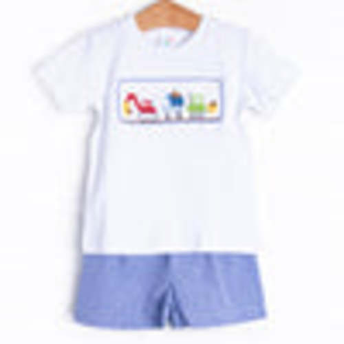 Construction Crew Smocked Short Set, White – Stitchy Fish