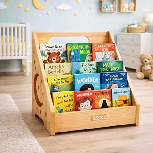Montessori Baby Bookshelf, Front-Facing Wooden Kids & Toddler Bookshelf, Nursery Book Organizer for Playroom