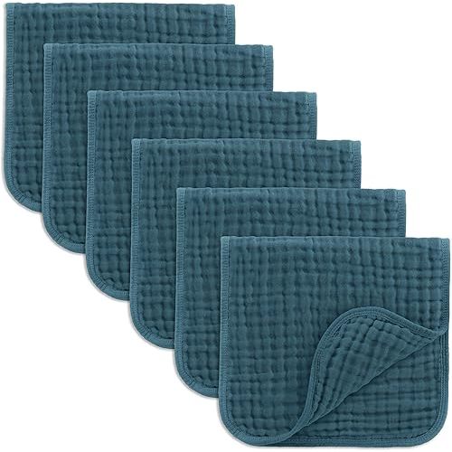 Comfy Cubs Muslin Burp Cloths 20" x 10", Pack of 6 - Large, 6-Layer, Ultra Absorbent 100% Cotton for Baby Drool and Messes - Soft, Safe & Gentle Baby Burp Cloths Set for Boys & Girls - Neptune