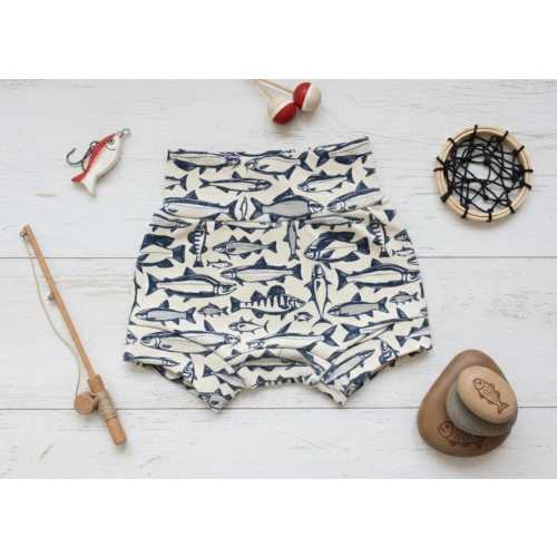 Handmade Fish Print Baby Bloomers: Summer Bummie Shorts, Cotton Diaper Cover