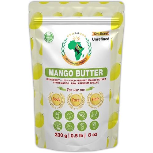 Authentic Raw Mango Butter | Butter | For DIY Face, Body, Hands | Unrefined | 100% Pure| Organic from Africa | Resealable Bag | 0.5 LB (230g)