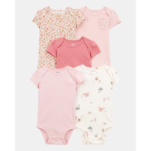 Baby Girl 5-Pack Floral Bunny Short-Sleeve Cotton Bodysuits - Pink | Carter's