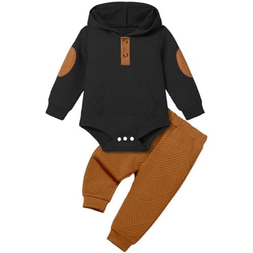 Fommy Baby Boy Clothes Colorblocked Long Sleeve Hoodie + Long Pants 2PCS Fall Winter Outfits Set
