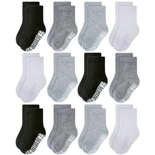 RATIVE Non Skid Anti Slip Crew Socks With Grips for Baby Infant Toddlers Kids Boys