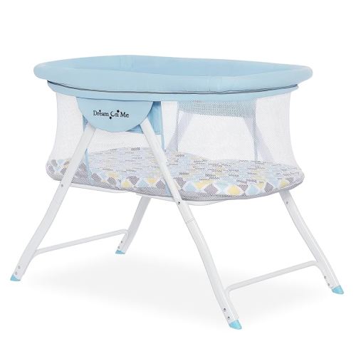 Dream On Me Poppy Traveler Portable Bassinet in Brown and Blue, Lightweight, Spacious and Convenient Mesh Design, JPMA Certified, Easy to Clean and Fold Baby Bassinet - Carry Bag Included