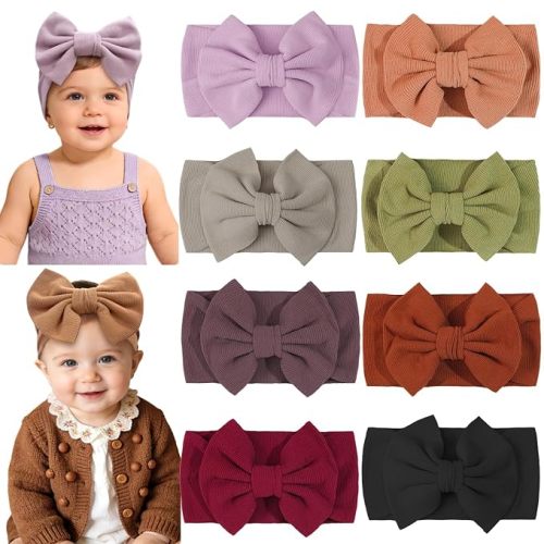 8 Colors Super Stretchy Soft Knot Baby Girl Headbands with Hair Bows Nylon Head Wrap For Newborn Baby Girls Infants Toddlers Kids