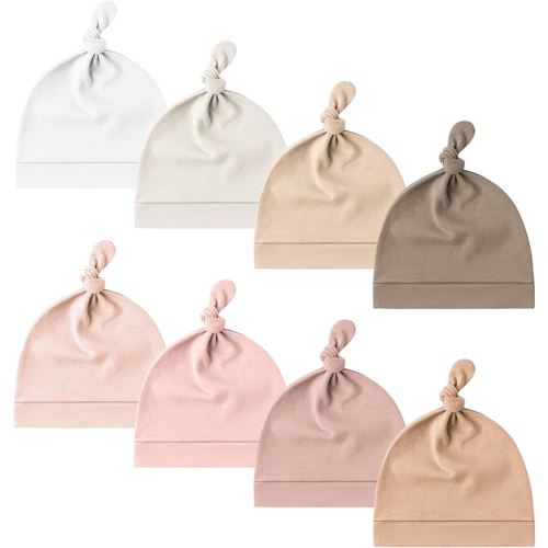 Konssy 8 Pack Baby Newborn Hats Set Knot Beanie Hats Soft for Infant Baby Girls Boys Caps 0-6 Months