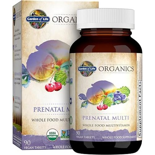 Garden of Life Organics Prenatal Multivitamin with Folate, B6, B12, D3 & Iron – Prenatal Vitamins for Women with Energy Metabolism Support for Healthy Fetal Development, Non-GMO, Vegan, 30 Servings