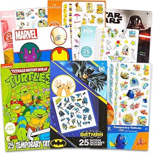 Temporary Tattoos Set ~ Bundle Includes 200 Assorted Tattoos Featuring Dory, Star Wars, TMNT, Batman, and More | Bulk Party Pack, No Duplicates
