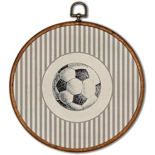 KSDUT Vintage Soccer Wall Art Decor - Retro Sports Trendy Wall Art Canvas Frame Hanging Prints, Nursery Sports Gallery Round Artwork Decor for Boys Room Home Decorations 10"x10"