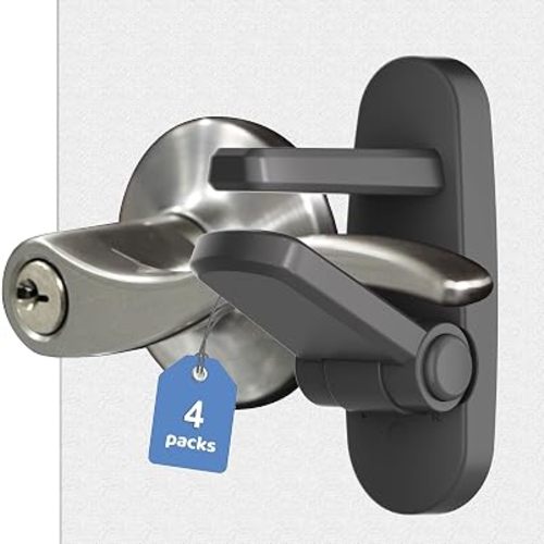 Childproof Door Lever Lock Baby safety locks for doors (4 Pack) Improved door safety for kids, 3M Adhesive No Drilling Child Safety Door Handle Lock. Simple Install, No Tools Needed (Charcoal Gray, 4)