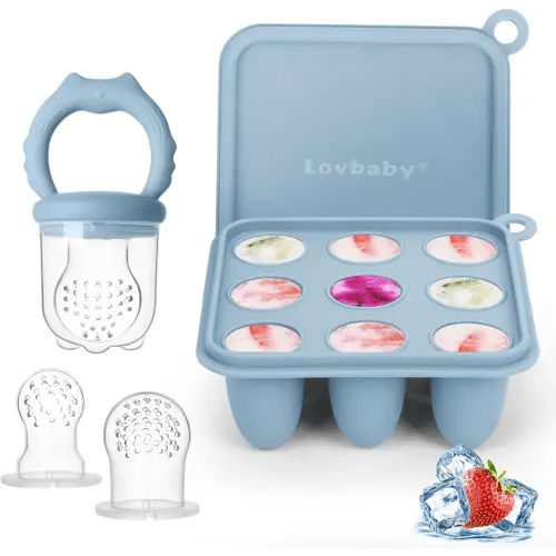 Baby Fruit Food Feeder Breastmilk Popsicle Molds, Silicone Baby Food Freezer Tray for Cooling Teething Relief, Baby Food Feeder for Safe Infant Self Feeding, Includes 3 Extra Food Pacifier