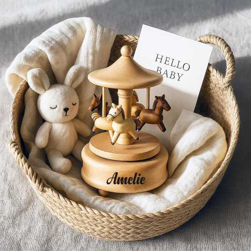 Personalized Baby Name Carousel Music Box: Wooden Nursery Keepsake