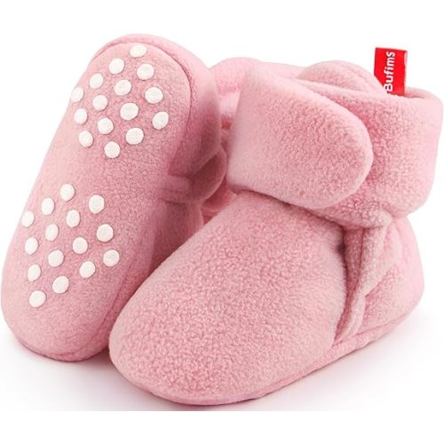 Bufims Baby Fleece Booties Newborn Unisex Booties Non-Slip Newborn Infant First Walkers Warm Shoes House Slippers for Baby Boys & Baby Girls Toddlers